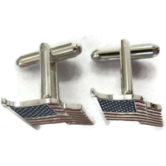 American Flag Cufflinks Shirt Formal Wedding Accessories Tux Vintage IOB - Picture 11 of 16